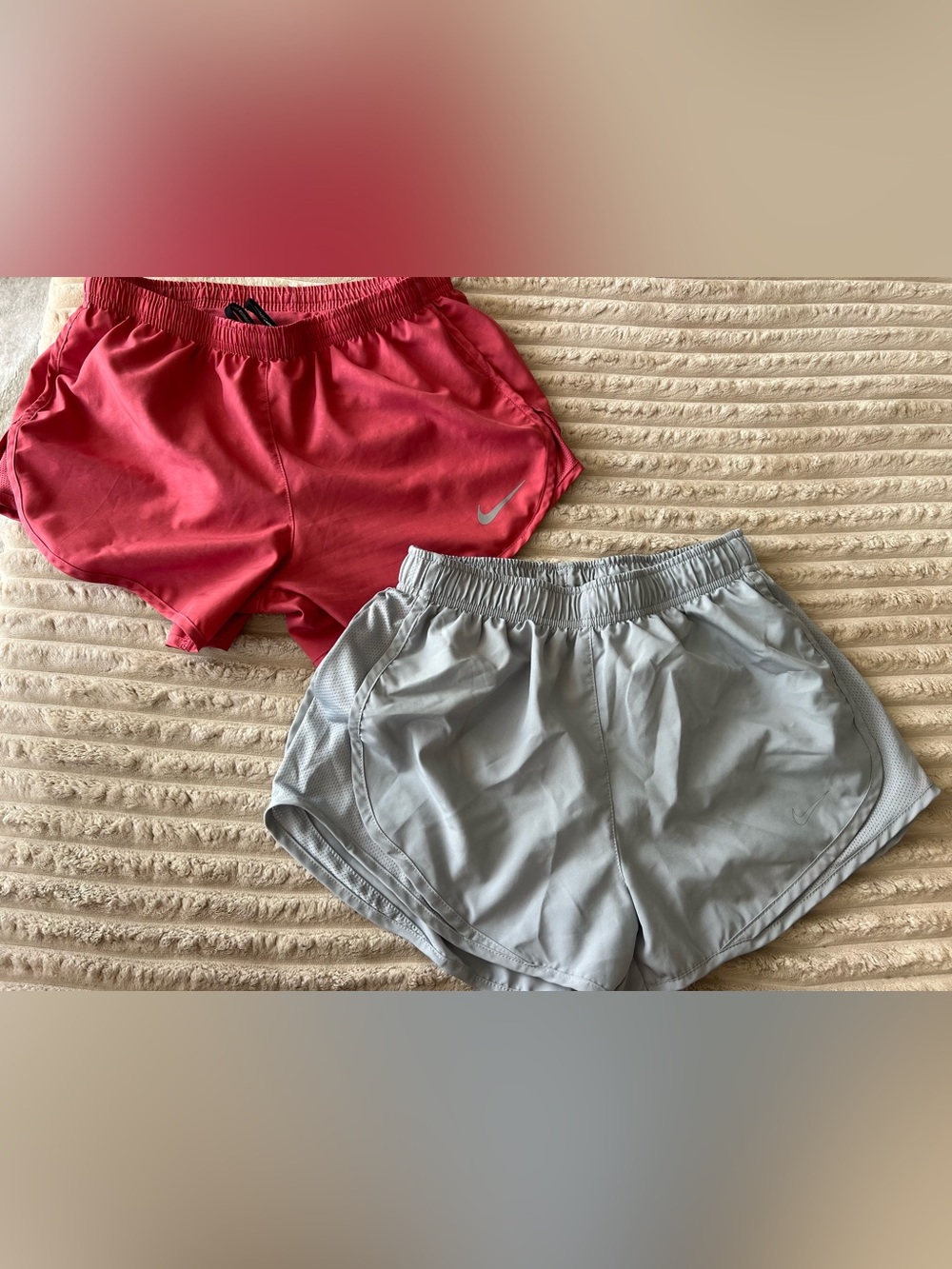 Nike Women’s Pink and Light Gray Athletic Running Shorts Set
